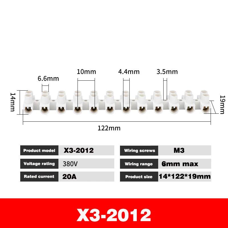 10Pcs 12 Position Electrical Wire Connector Retardant X3-1012 20A 30A Terminal Blocks Barrier Terminal Strip Plastic Terminal