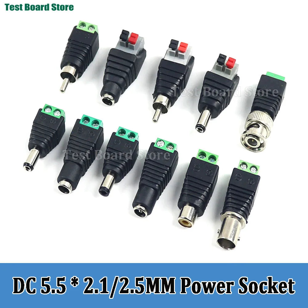 2PCS DC Male Female BNC Connectors 5.5*2.1mm/2.5mm 12V Welding-Free Power DC Plug Adapter Jack Sockets For LED CCTV Came