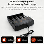 PHOMAX USB Charger 4 Slots Universal Smart Battery Charger Compatible with Multiple Sizes Including 18650 26650 18500 Batteries