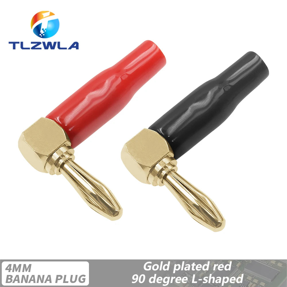 2PCS 4mm L-shaped Right Angle Banana Plug Soft Plastic Shell 90 Degree Banana Connector Red Black for Audio Video Speaker
