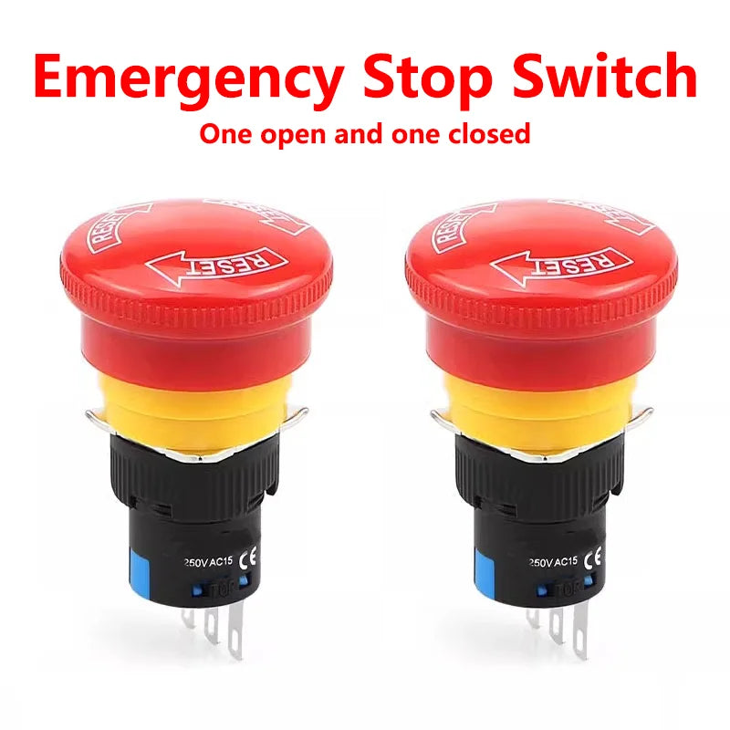 5/20PCS 16mm Mounting Holes Latching Emergency Stop Push Button Switch Bia/Small Head YJ-LA16-11ZS-A Mushroom Stop E-Stop Switch