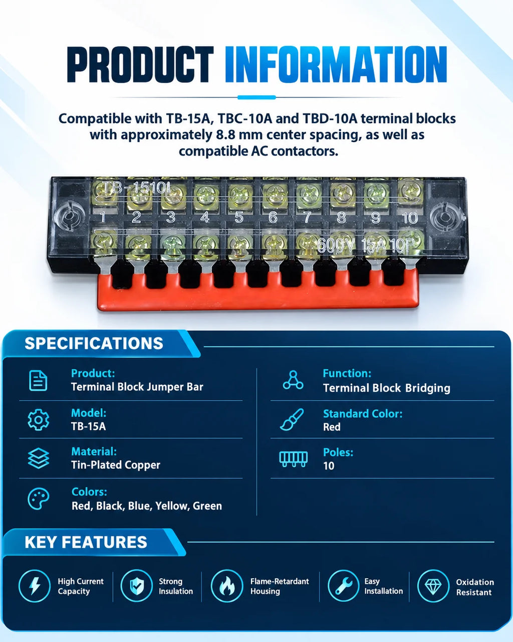 10/20/50/100PCS TB1512 / TBD-15A 12 Position Pre Insulated Fork Type Terminal TB Connection Strip Barrier Strip Jumper Connector