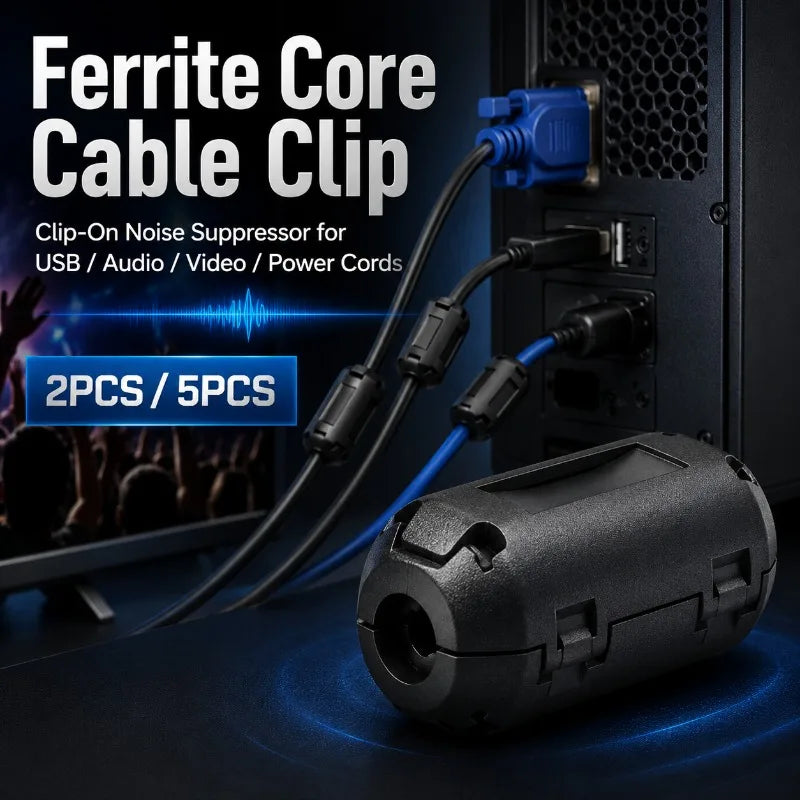 Mini 5mm Ferrite Core Noise Filter Clip-On Cable Ring EMI RFI Suppressor for Power Cord USB Audio Video Computer 2/5Pcs Cable