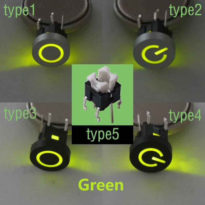 10PCS 6X6X7.2mm  Momentary Tact Button LED 3V Adding Caps H=8.2mm 6Pin DIP Tactical Keyboard Mini Push Button Press Button
