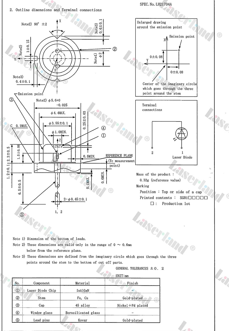 520nm 300mW 5.6mm LD Green Laser Diode