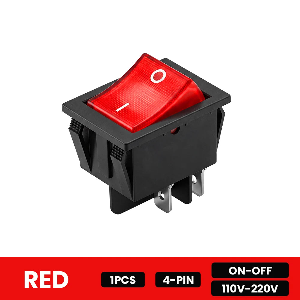 FILN 20A Rocker Switch 4 Pin ON-OFF 12V-24V 110V-220V Illuminated LED Power Switch PA66 Flame Retardant Marine Car Switch