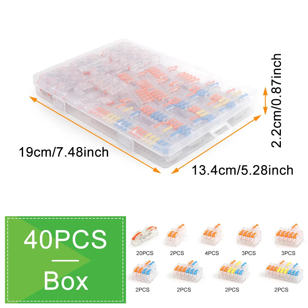 DIY GO 40PCS Lever Wire Connectors Assortment Pack Compact Splicing Connector Kit for Electrical Quick Connection Terminals