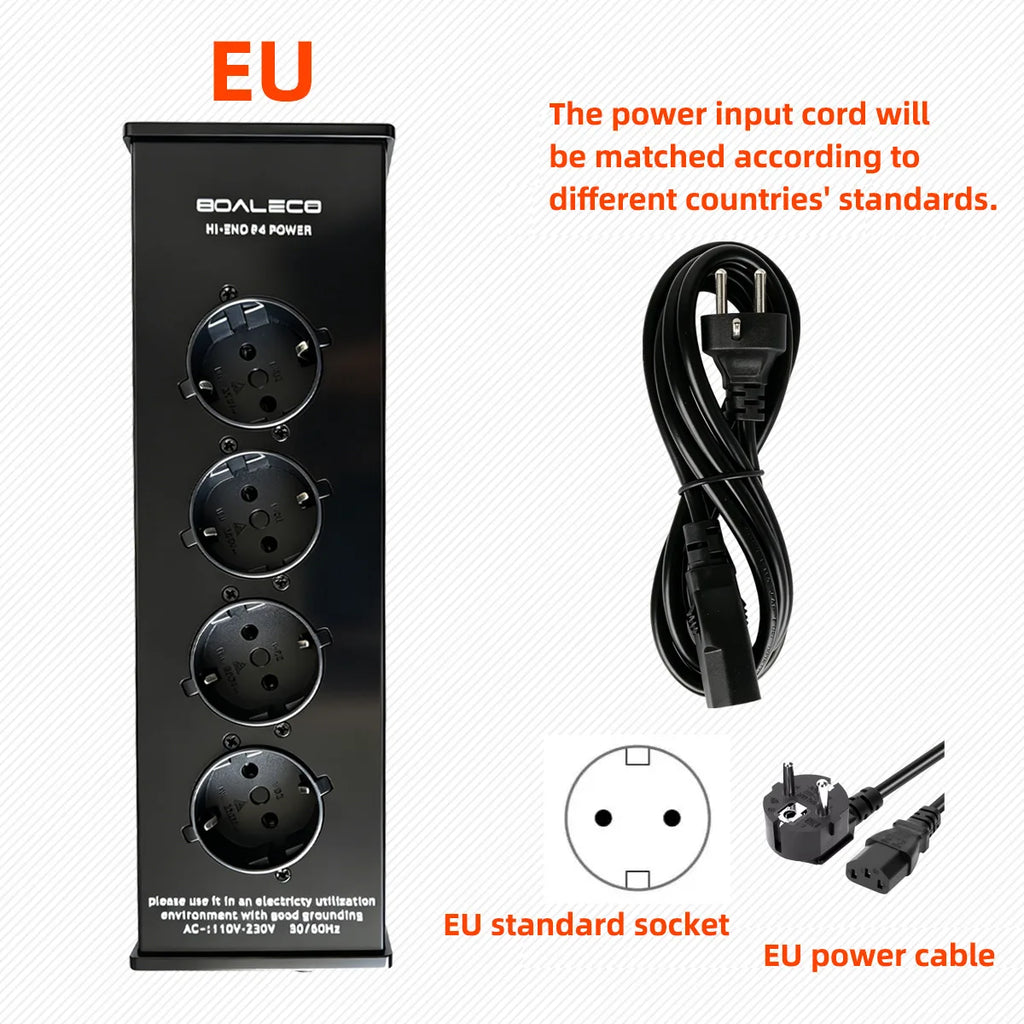BOALECO P4 Hi-end US Plug HiFi Audio Power Filter Noise  Reduction AC Power Filter 110V-230V Purifier Surge Protection With VU