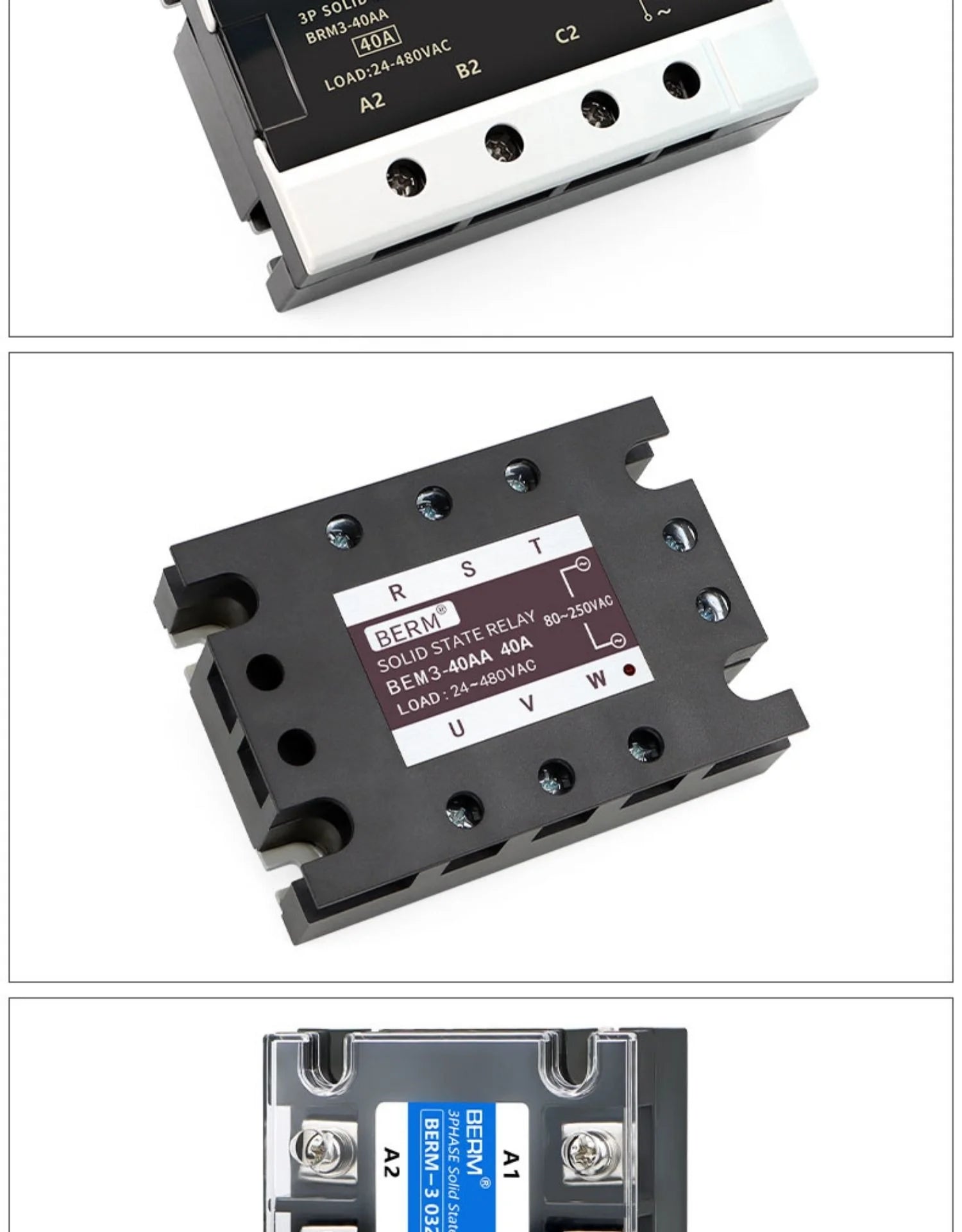 3 Phase 10A 60A 80A 100A 150 200A Three Phase SSR 80-250VAC Control 24-480V Solid State Relay  AC-AC