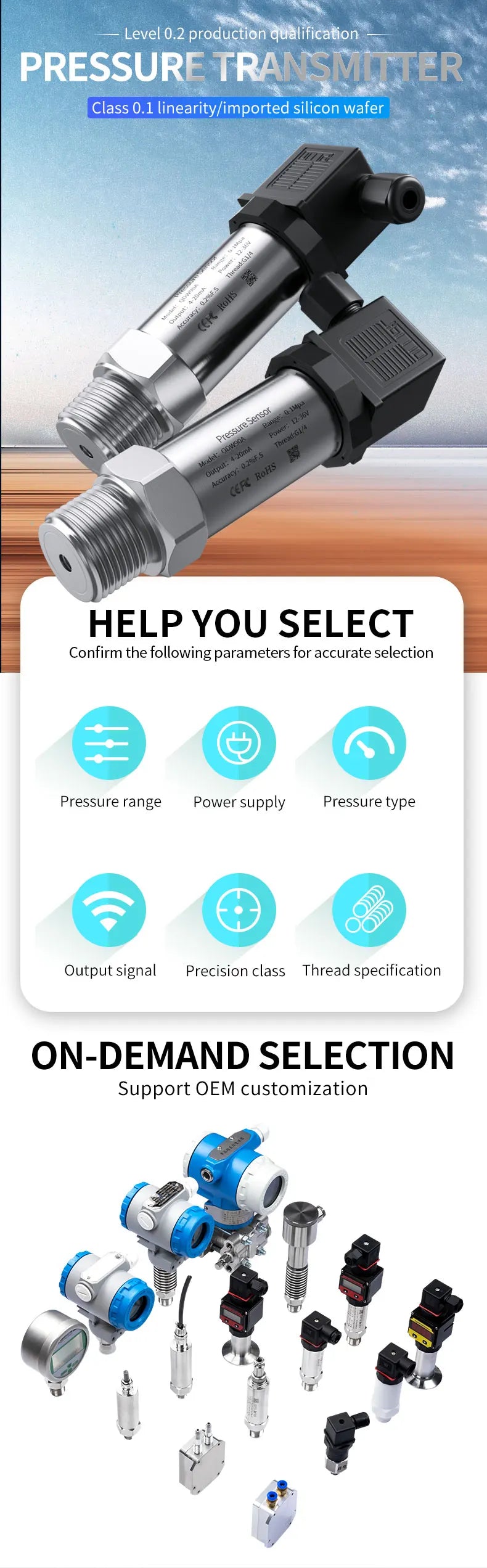 IP65 Industrial Hydraulic Pressure Transducer 4-20mA G1/4 Pressure Sensor for Water Pump Air Oil Liquid Pressure Transmitter