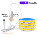 5V Flexible COB LED Strip Light 320LEDs/m White/Red/Blue/Green USB Power with Dimmer/Switch Adhesive Tape Cabinet Room Lighting