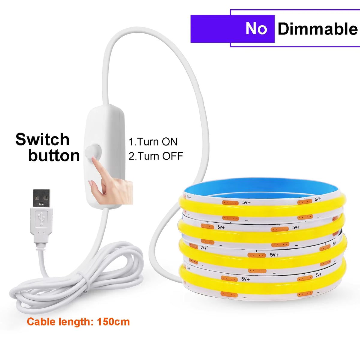 5V Flexible COB LED Strip Light 320LEDs/m White/Red/Blue/Green USB Power with Dimmer/Switch Adhesive Tape Cabinet Room Lighting
