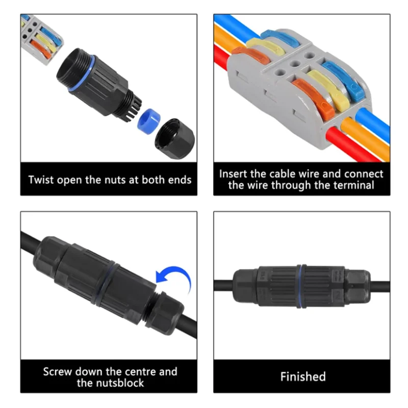 Electrical Cable Connector M20 IP68 Waterproof Inline Wire Connector Screwless Push In Cable Splice for Outdoor LED Lighting