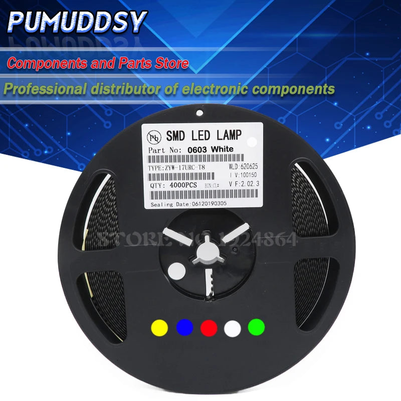 1Reel 4000PCS 0603 SMD LED diodes light Yellow Red Green Blue White new and