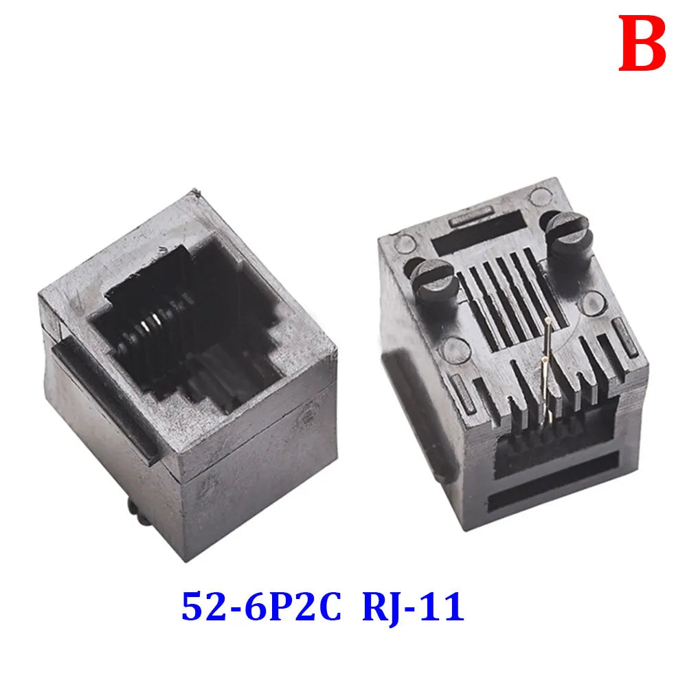 10Pcs RJ11 RJ45 Socket 52-4P4C 6P2C 6P4C 6P6C 8P8C Seat RJ12 Phone Jack Female 6Core Crystal Head 180 Degrees Vertical