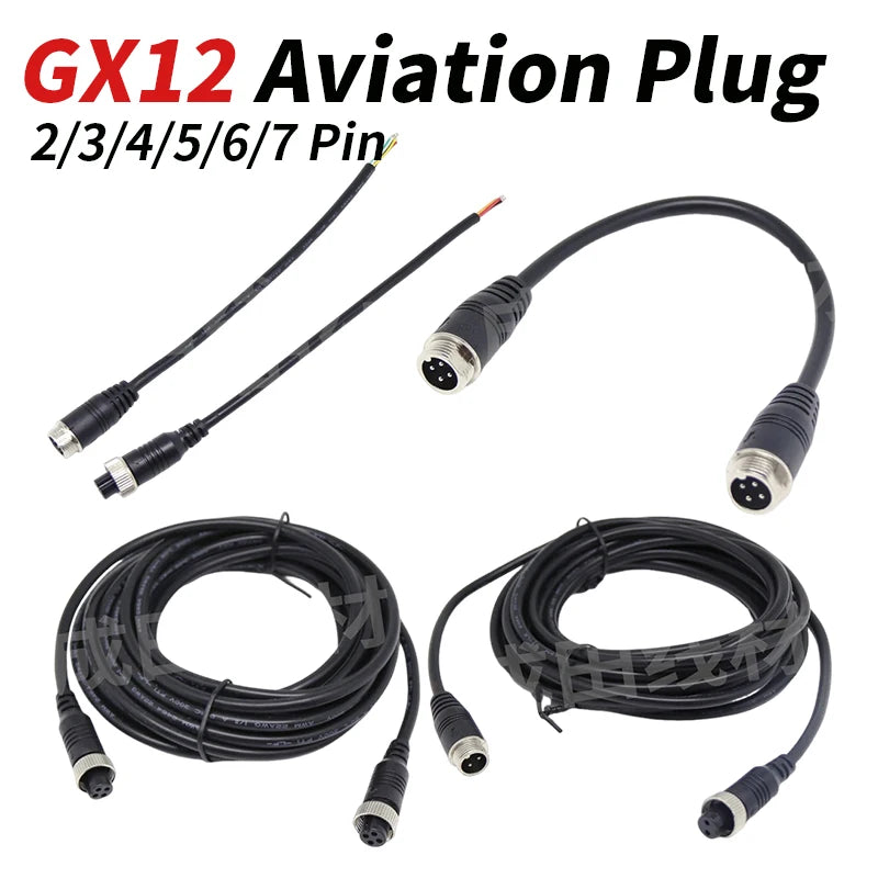 GX12 Male to Female Extension Cable Aviation Plug Connection Wire 2/3/4/5/6/7 Pin Plug Sensing Connector Line 0.2-3 Meter