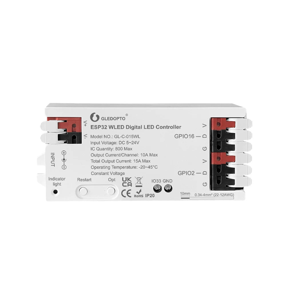 GLEDOPTO WLED LED Controller ESP32 Mic Music UART RGB IC Digital Lights Addressable String Lighting WS2811 WS2812B WS2815 SK6812