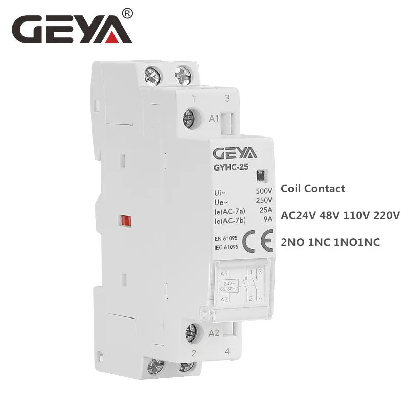 GEYA GYHC Modular Household Contactor AC24V 48V 110V 220V 2P 25A 2NC 2NO 1NO1NC 50/60Hz