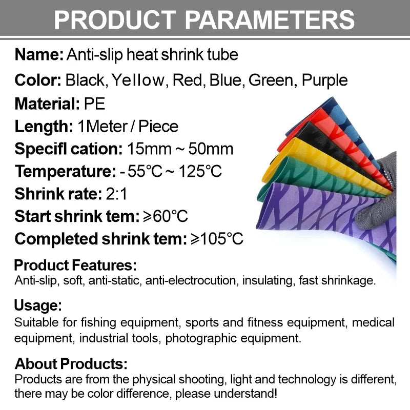 Anti-slip Heat Shrink Tube for Fishing Rod DIY Electrical Insulation 6 Colors Anti-static 2M 15/18/20/22/25/28/30/35/40/45/50mm