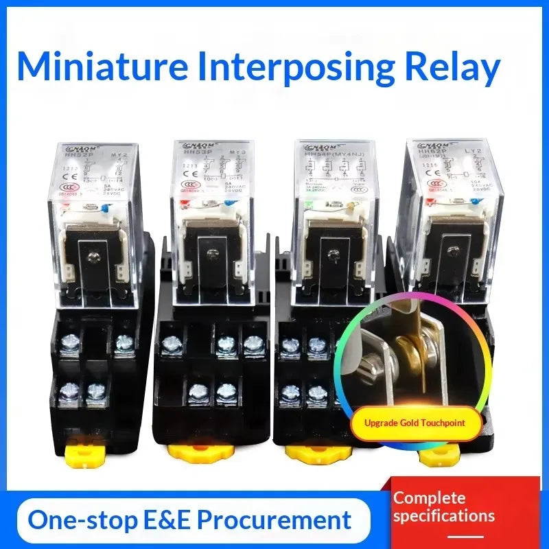 Power Electromagnetic Relay MY2N‑J MY4N‑J HH52P HH54P With PYF11A Socket Base DIN Rail Mount Coil DC12V DC24V AC220V Industrial