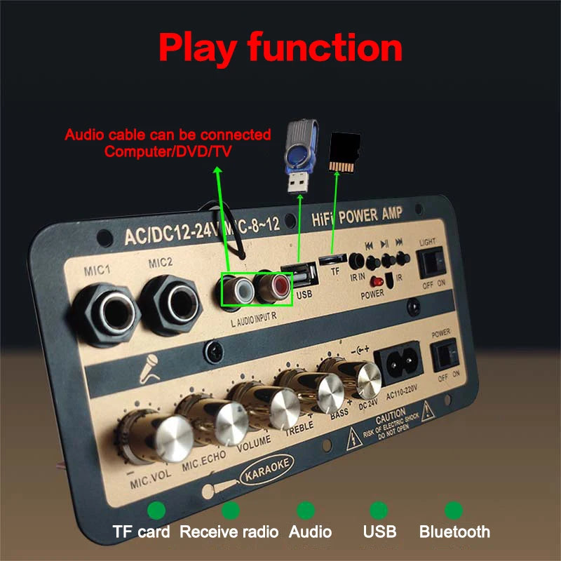 EU/US Plug Bluetooth 5.0 Amplifier Board With Optical Audio AMP USB FM Radio TF Player DIY Audio For Karaoke Home Car 110V/220V