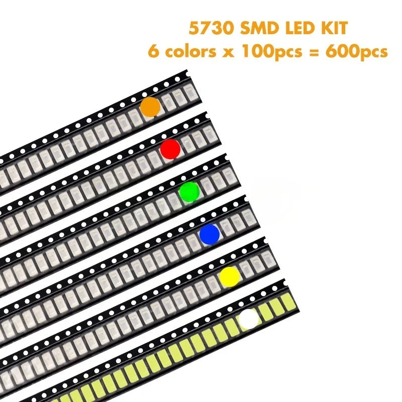SAMIROB 600pcs=6colors x 100pcs 5050 5730 1210 1206 0805 0603 0402 SMD LED Diode Kit Red / Green / Blue / White / Yellow/ Orange