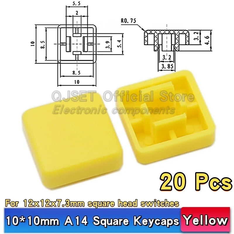20 Pcs Tactile Pushbutton Switch 12*12*7.3MM Micro Switch Pushbutton A14 A24 Pushbutton Cover 12x12x7.3MM Square Head Pushbutton