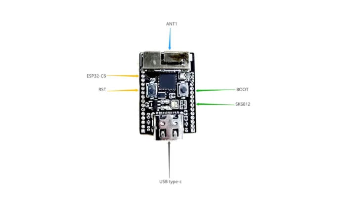 Wifi6 ESP32 C6 Development Board with Crystal Oscillator RGB LED 4MB FLASH Low Power RISC-V 32-Bit ESP32-C6 N4 BT Wifi Module
