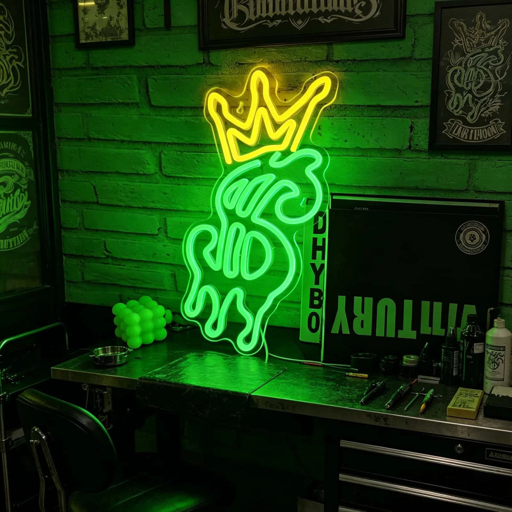 Crown Dripping Dollar LED Neon Sign USB Green Money Symbol Neon Wall Light for Bar Man Cave Bedroom Decor