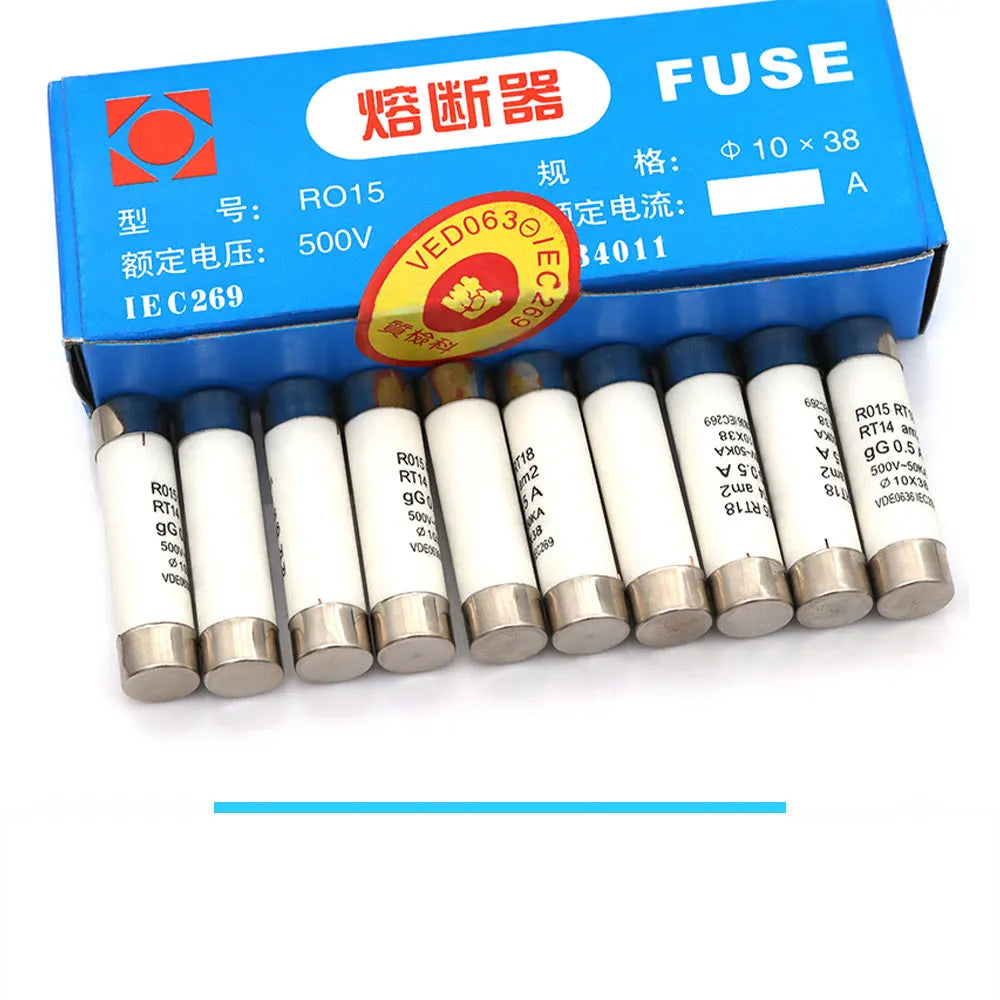 5/20/60Pcs 10*38 Fast blow Ceramic Fuse 10x38mm Fuse 380V 500V 0.5A 1A 2A 3A 4A 5A 6A 8A 10A 16A 20A 25A 32A 40A RO15 RT18 RT14