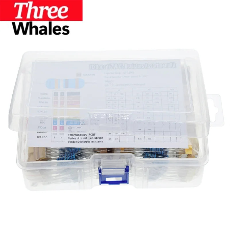 TRH 1120Pcs 1/2W 0.5W 1% 1-2.2M Ohm 56Values Metal Film Resistors 0.5W Resistances Assorted Kit Set For Arduino