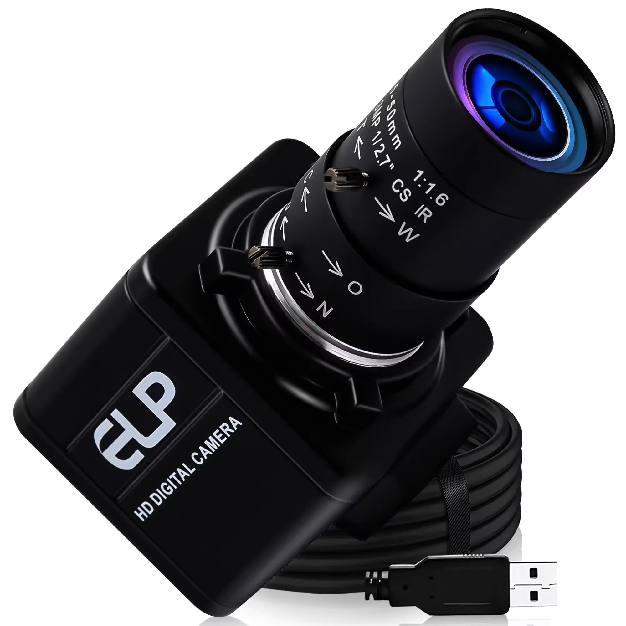16MP USB Camera IMX298 Industrial Ultra HD Mini Webcam with CS Mount 5-50mm Manual Varifocal Lens Free Driver Plug&Play for PC