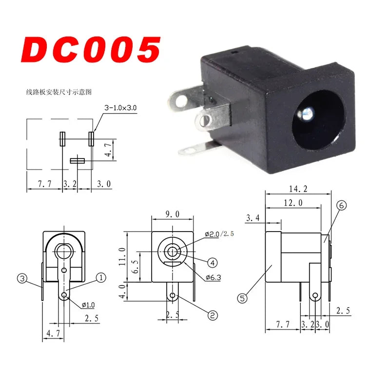 10Pairs DC Power Supply Jack Socket Female Panel Mount Connector 3-Pin 5.5x2.1mm 5.5mm*2.5mm Male DC Power Plug