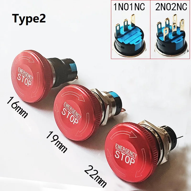 16mm/19mm/22/mm Emergency Metal Button Switch Indication STOP Machine Panel Dashboard Press Latching Button 1NO1NC/2NO2NC