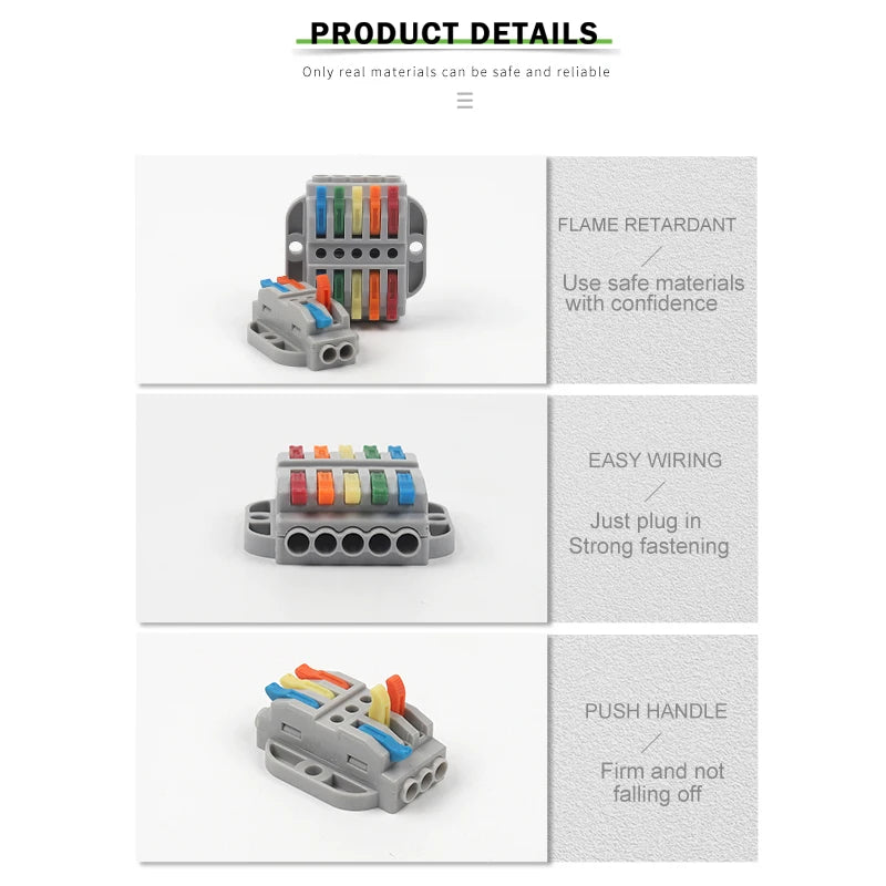 Quick Butt Lever Crimp Terminals Wire Connectors 2-12 Way With Fixing Holes Push-In Universal Compact Electrical Terminal Block