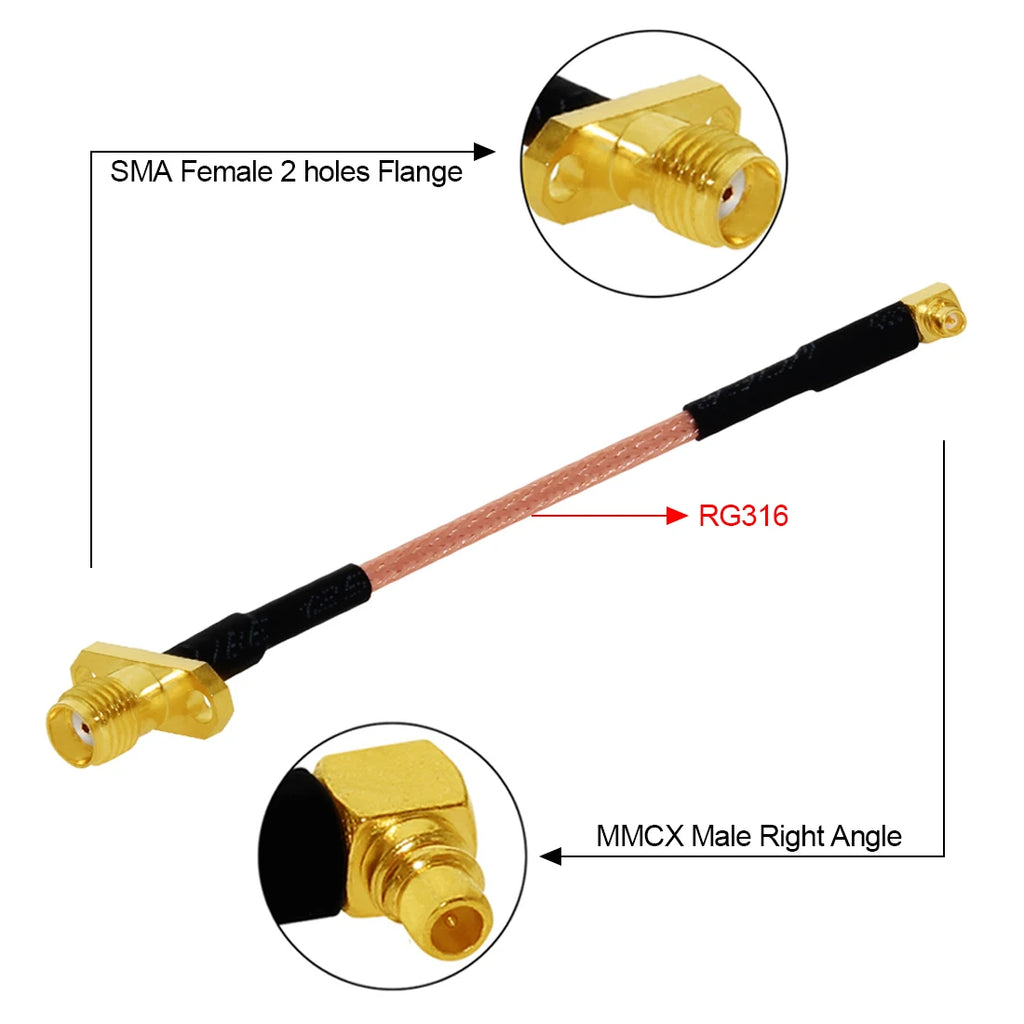SMA Female Jack 2-Hole Panel Mount To MMCX Male Right Angle Pigtail Cable RG316 for WIFI Wireless Modem