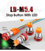LANBOO 19mm 22mm Metal Emergency STOP Mushroom Push Button Switch Latching Button Switch with LED