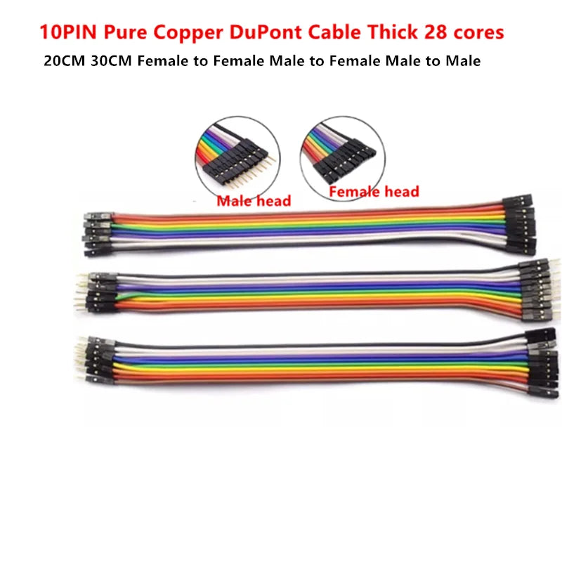 10PIN Pure Copper DuPont wire male to male,female to male,female to female,2.54 terminal connection wire 28core gold-plate cable
