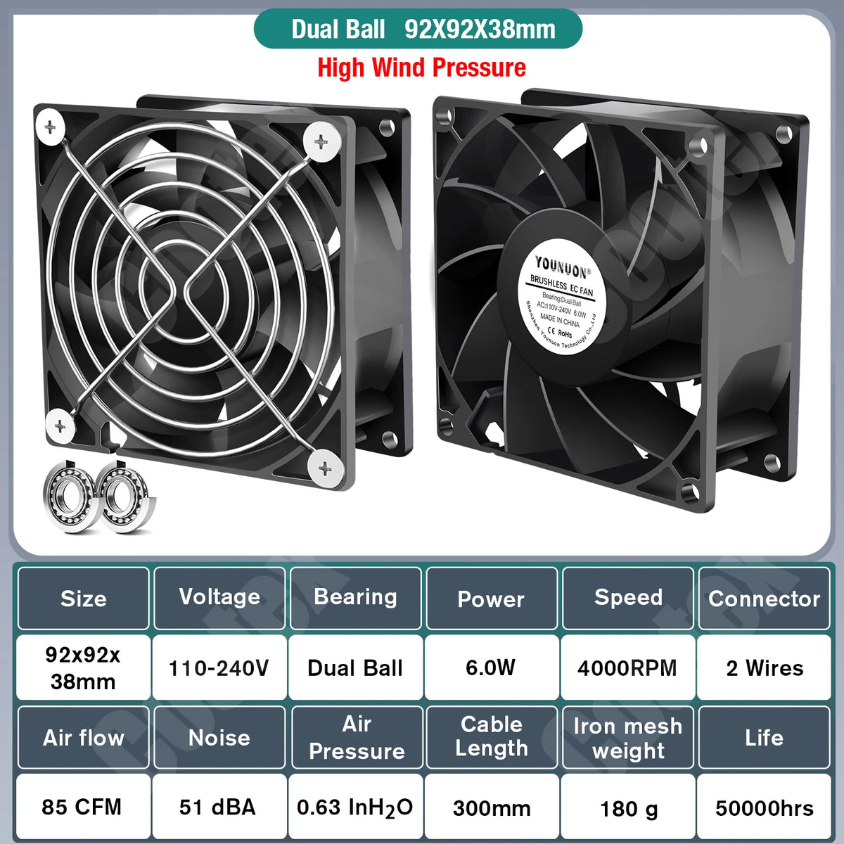 EC Axial Fan 60mm 80mm 90mm 120mm Ball Brushless Fan Cooler AC 110V 120V 220V 230V 240V Computer Case Fan 6025 8025 9225 12038