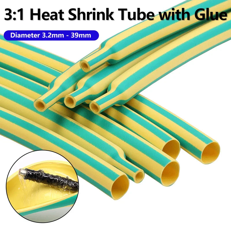 Yellow-Green 3:1 Heat Shrink Tube With Glue 1.6mm - 50mm Dual Wall Adhesive Lined Polyolefin Shrinkin ﻿Wrap Cable Protect Sleeve