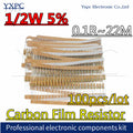 100pcs 1/2W 0.5W 5% Carbon Film Resistor 0.1R~22M 1M 1R 2.2R 10R 22R 47R100R 470R 1K 4.7K 10K 47K 1 2.2 10 22 47 51 100 150 ohm