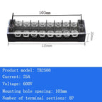 TB15A 25A 45A Copper Wiring Terminal Block 3/4/5/6/8/10/12 Position Electrical Connector Board Current Terminal Strip
