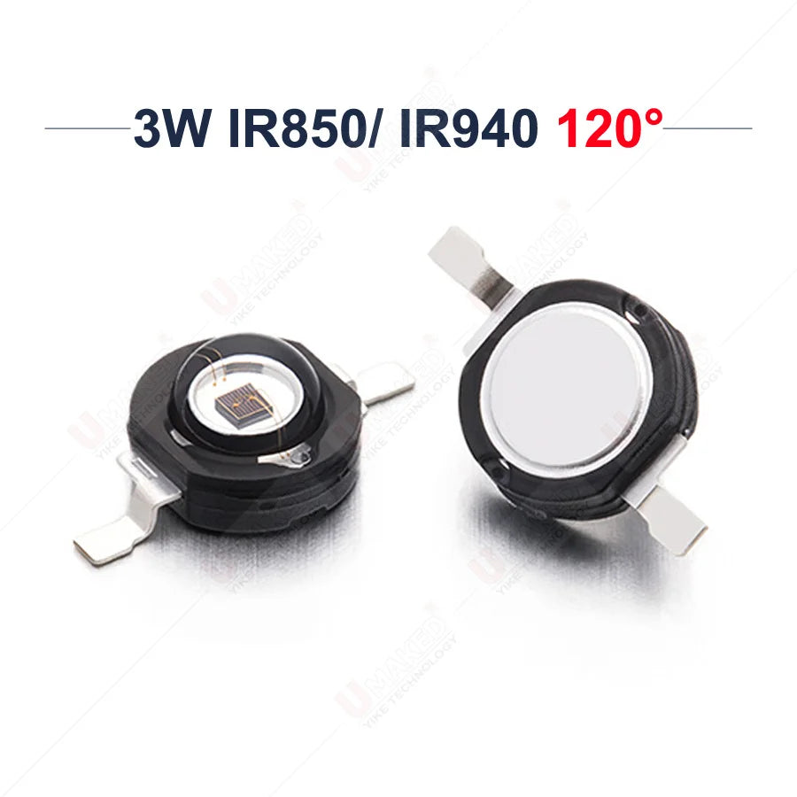 10pcs LED Infrared Red 850nm 940nm 3W High Power LED Chips 60 Degree or 120 Degree LED Beads for Night Camera DIY Lamp Bulbs