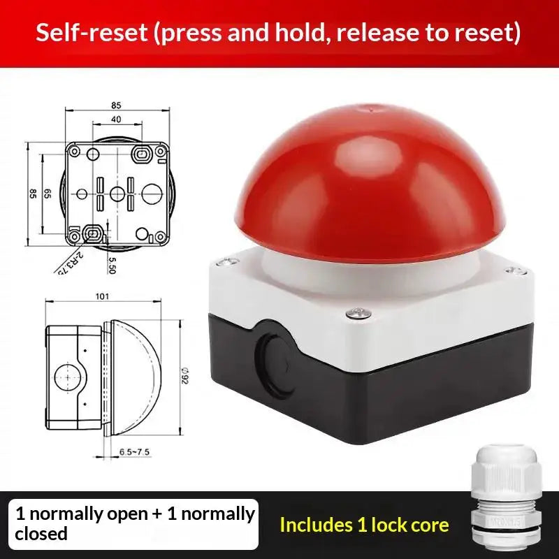 1 Set Mushroom Head Self-Locking/Resetting 1NO Foot/Hand Control IP65 Emergency Stop Button Switch For Industrial Safe