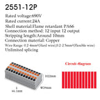 Wire Connectors Push-in Electrical Cable Terminal Block Multiple In Multiple Out Spliceable Mount On Din Rail With Fixing Hole