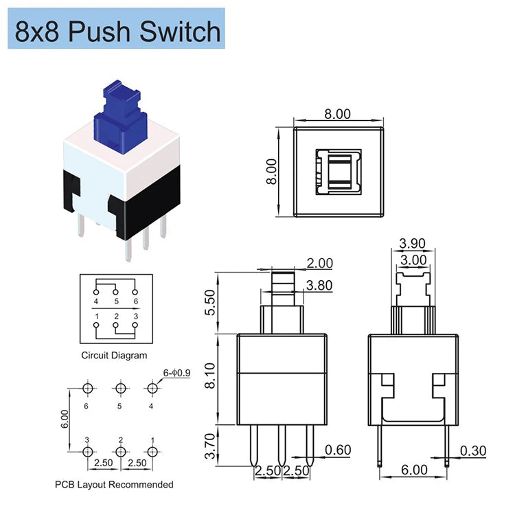 Tact Tactile Mini On Off Self-Locking Switch Push Button Momentary Latching 5.8*5.8/7*7/8*8/8.5*8.5mm DIP 6 Pin