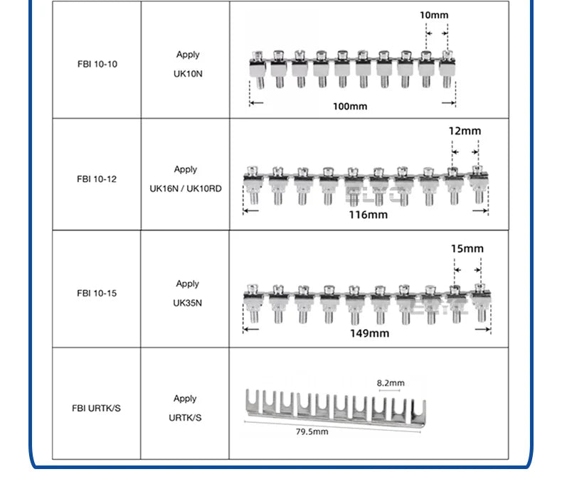 10Pc FBI10-8 Wiring Jumpers 10 Seats UK6N UK 6N Connector FBI 10-8 DIN Rail Terminal Block Accessories Termin Fixed Bridge