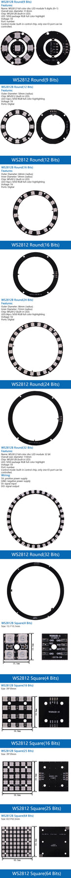 5V 1Bit 3 4Bit 7 8Bit 9 12Bit 16Bit 24Bit 32Bit 64 Bits WS2812 5050 RGB LED Ring Lamp Light + Integrated Drivers For Arduino Diy