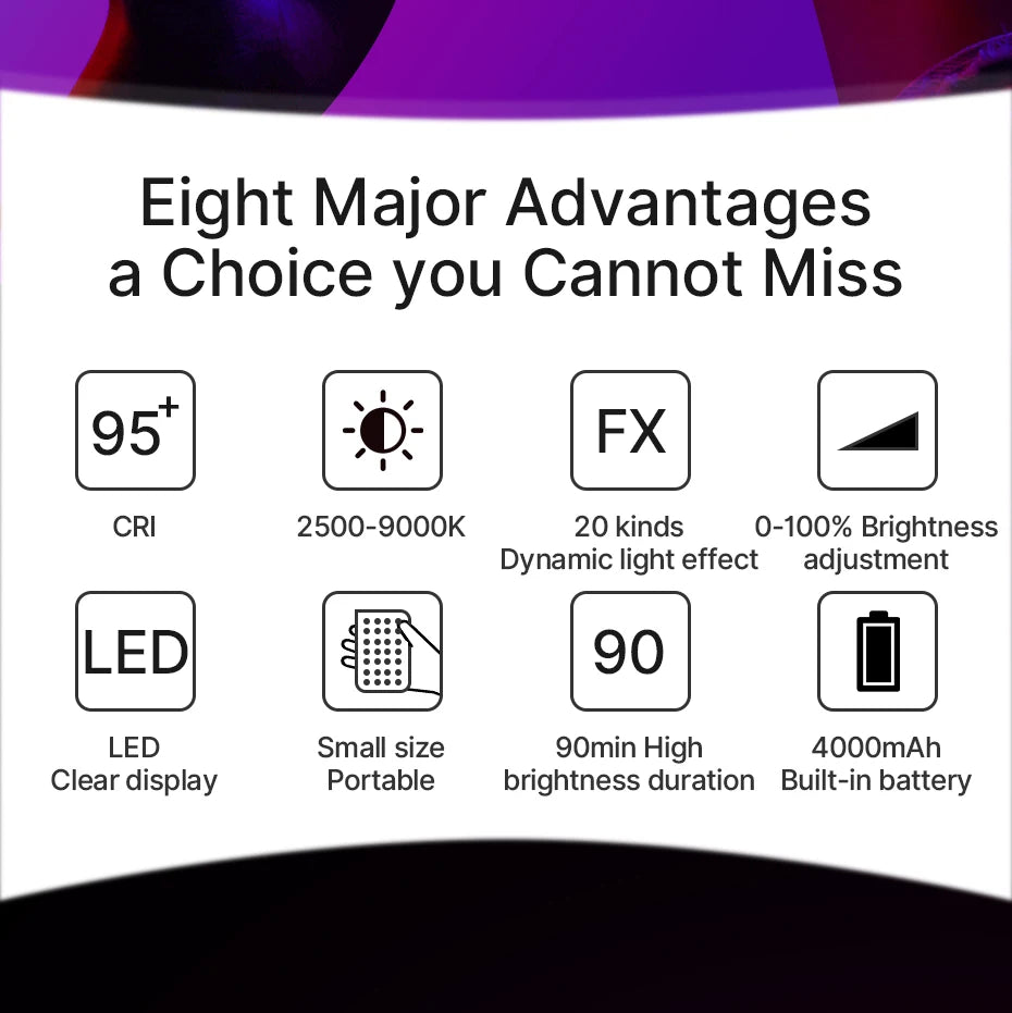Ulanzi VL120 Full Color RGB Video Light 2500K-9000K LED Photography Lighting Dimmable Camera Light Live Vlog Fill Light