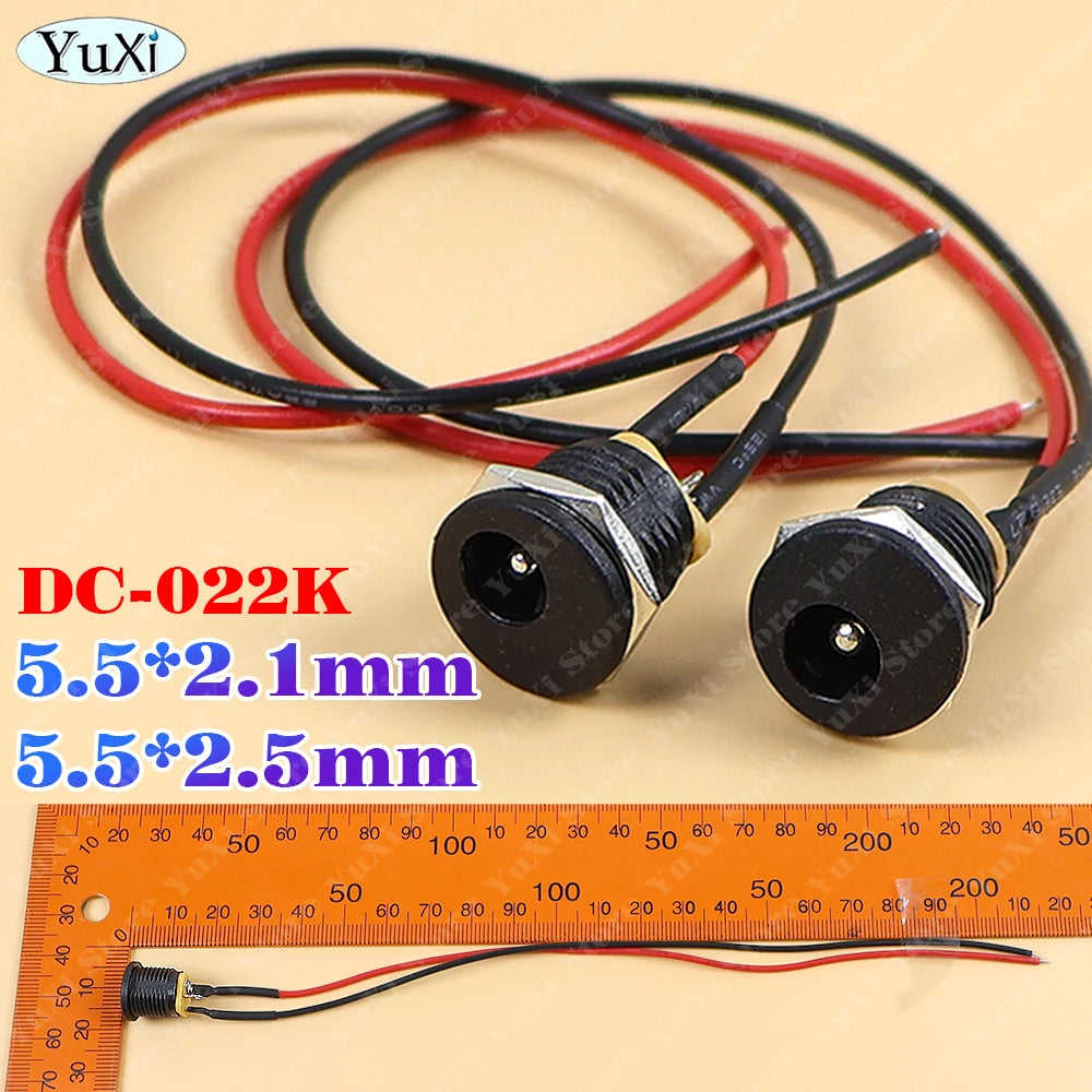 2-20pcs 5.5 X 2.1mm 5.5*2.5mm DC Power Jack Socket Female Panel Mount Connector Port With Cable Cord